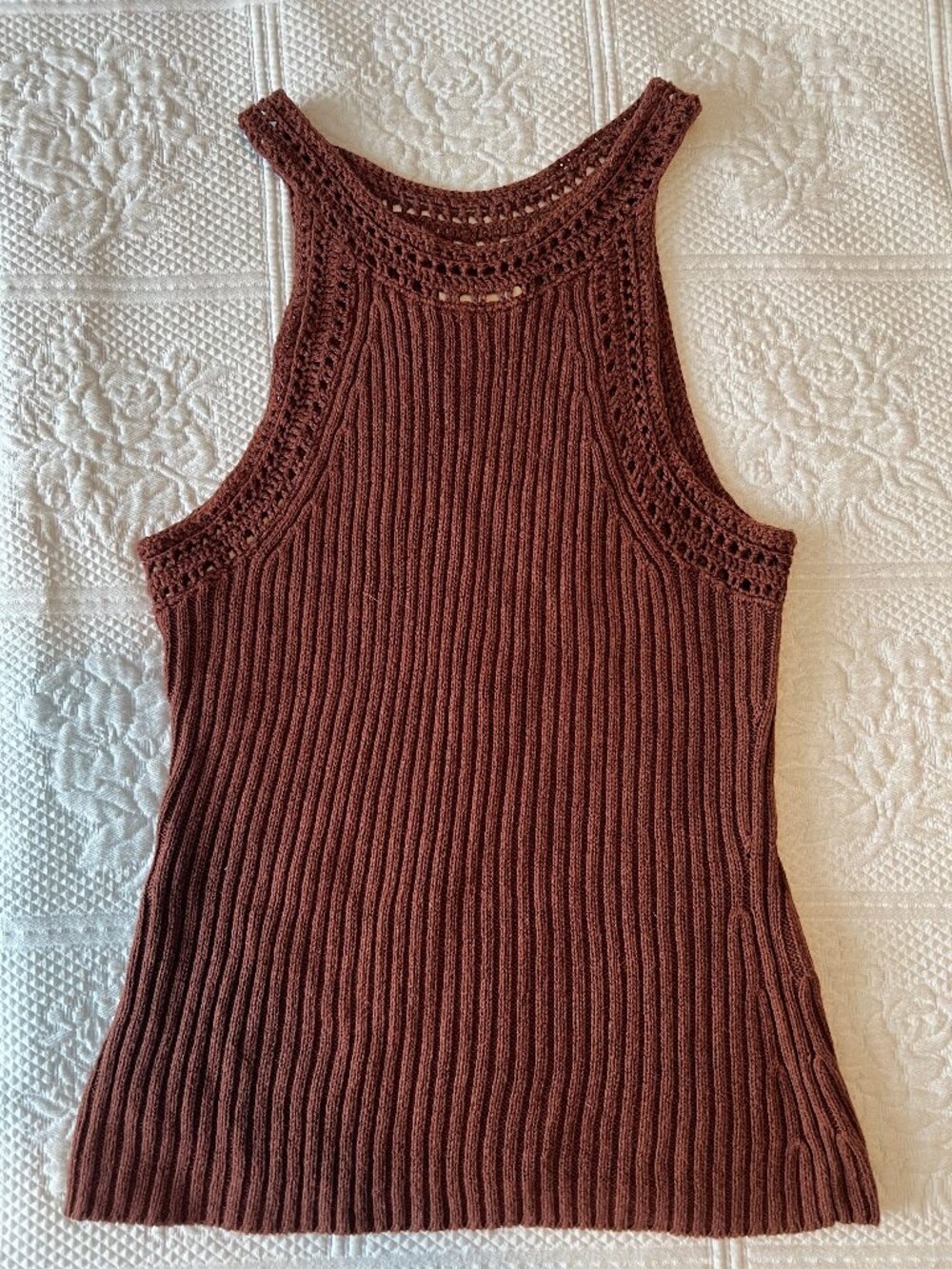Brown Lucky Brand halter ribbed sweater tank small